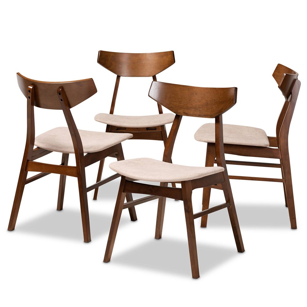 Photos - Dining Table Baxton Studio Set of 4 Danica Dining Chair Light Beige/Walnut: Mid-Century Modern, Polyester Upholstery, Wood Frame