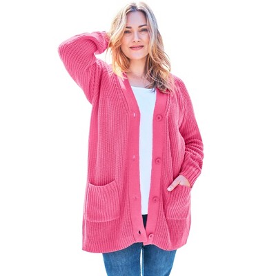 Woman Within Plus Size Button-Front Shaker Cardigan