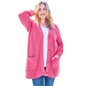 Woman Within Plus Size Button-Front Shaker Cardigan - 1 of 4