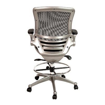Black Mesh and Graphite Silver Drafting Chair with Adjustable Arms