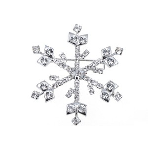 Anna-Kaci Silvery Tone Sparkly Clear Crystal Rhinestones Winter Snowflake Floral Christmas Brooch Pin - 1 of 4