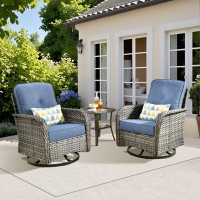 XIZZI Patio Furniture Sets Designed for Outdoor Relaxation, Comfy 3.5-Inch Cushions & 360° Swivel Action for Extra Comfort, 3 Pcs/Set, Denim Blue