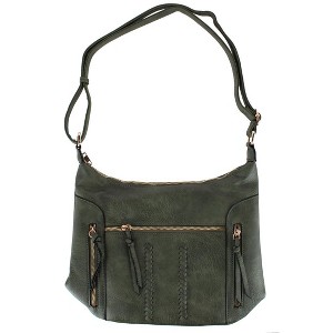 Alyssa Women's Synthetic Leather Adjustable Crossbody with Zipper Detail, Olive - 1 of 4