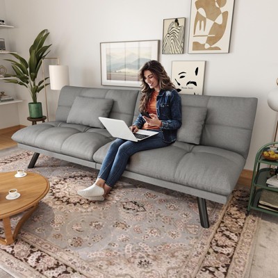 UNISOAR Sofa Bed Convertible 70 inch Solid Wood Couch for Living Room, Water-Resistant Fabric, 2 Cushions,Dark Grey/Brown/Light Grey/Black/Blue