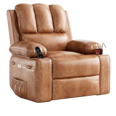 Oversized Leather Power Recliner Chair with Massage, Heat, and 360-Degree Swivel