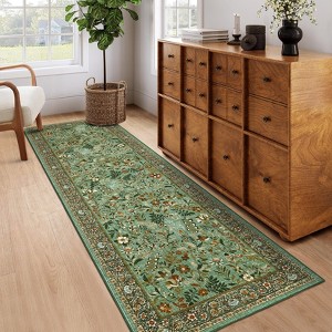 Botanical Area Rugs for Living Room Floral Leaves Pattern Rug Washable Farmhouse Soft Non-Slip Accent Carpet - 1 of 4
