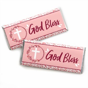 Big Dot of Happiness Pink Elegant Cross - Candy Bar Wrapper Girl Religious Party Favors - Set of 24 - 1 of 4