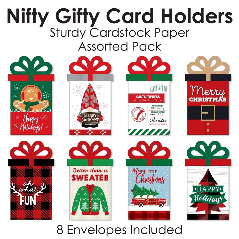 Big Dot of Happiness Assorted Red and Green Holiday - Christmas Money and Gift Card Sleeves - Nifty Gifty Card Holders - 8 Ct, 6 of 10