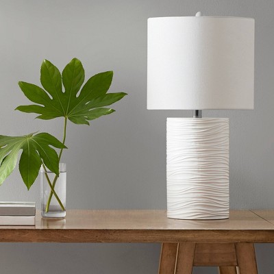 White Textured Resin Table Lamp with Drum Shade