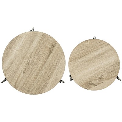 Light Brown Round Wood and Metal Stacking End Table