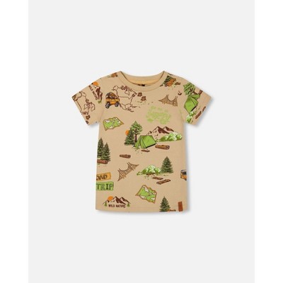 Deux par Deux Boy Printed Organic Cotton Tee Camping Beige