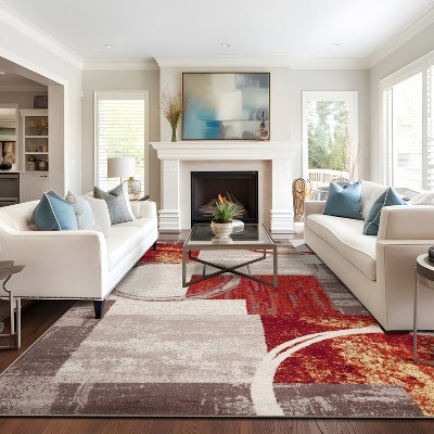 Rust and Ivory Abstract Geometric 8' x 10' Area Rug