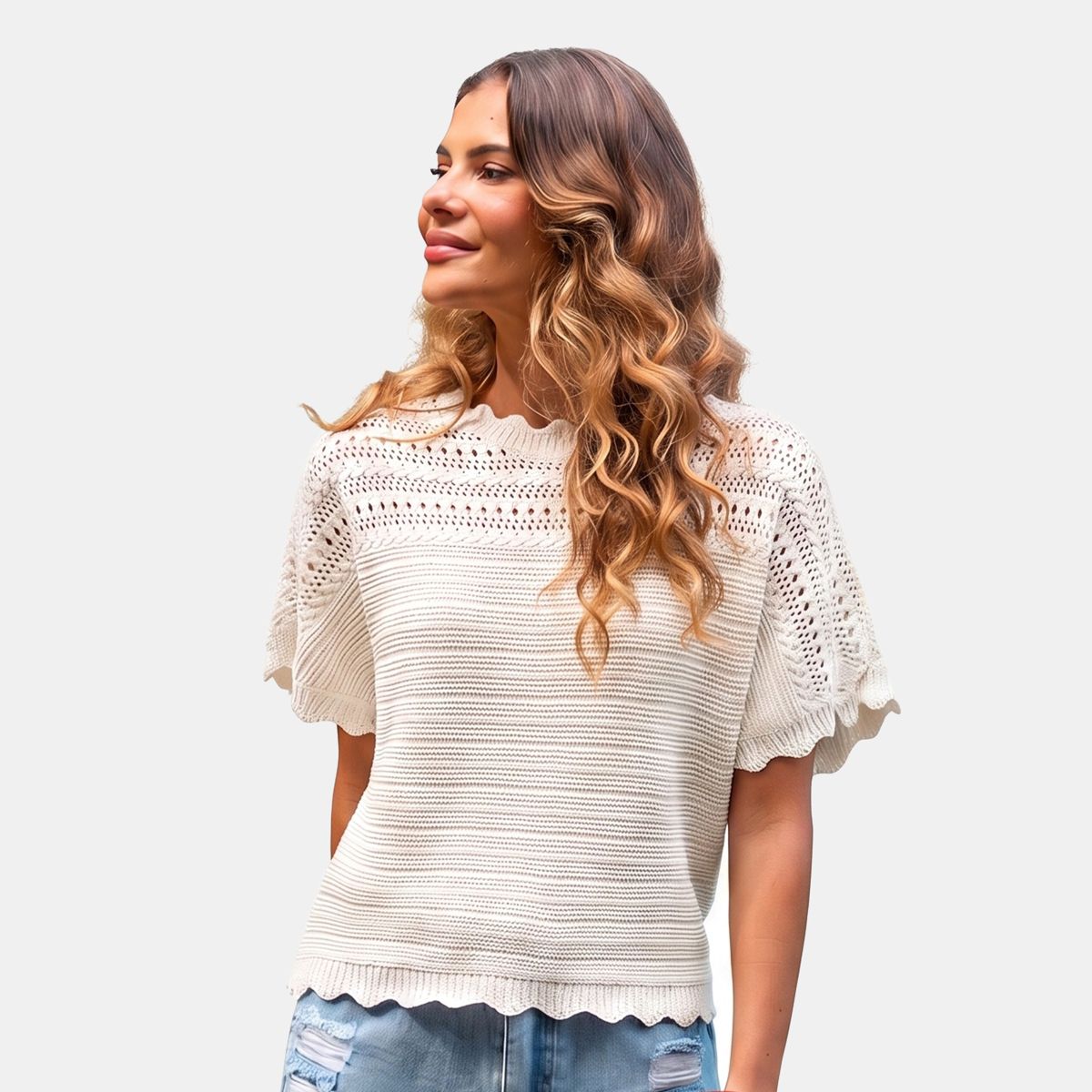 Cupshe Women's Oversized Crochet Sweater With Batwing Sleeves