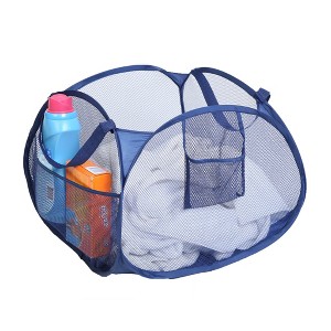 Deluxe Mesh Pop Up Square Laundry Basket Hamper with Side Pockets and Handles - 1 of 4