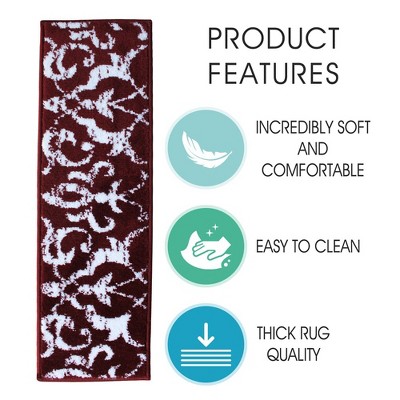 Red and White Floral Anti-Slip Carpet Stair Treads, 9'' x 28''