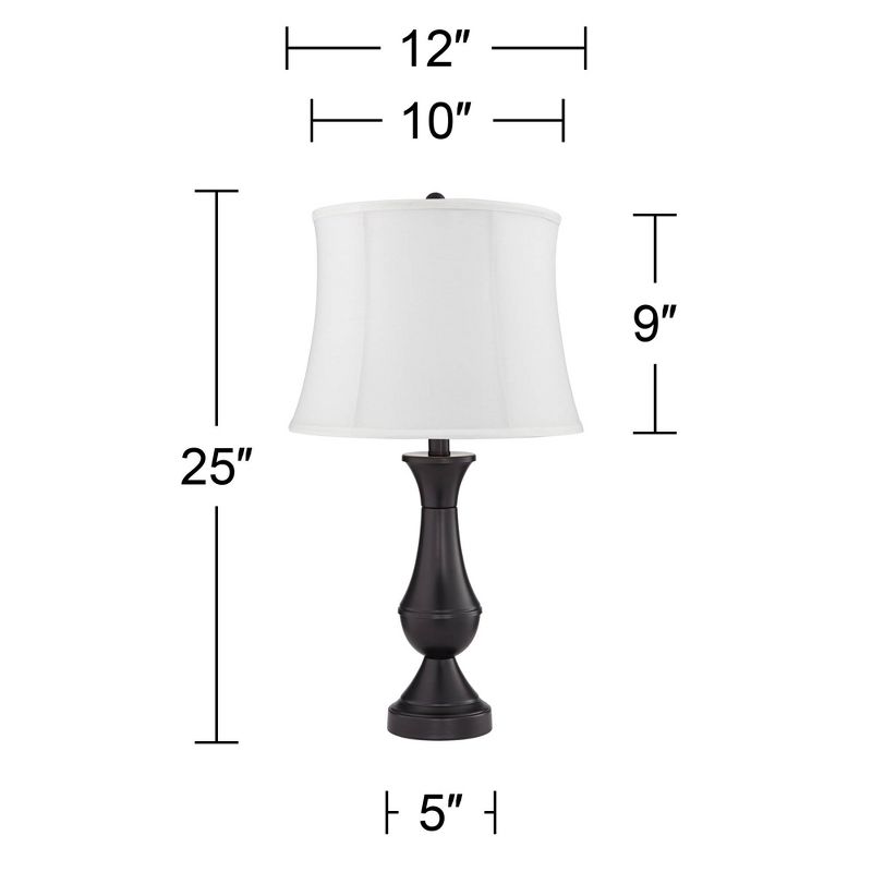 Regency Hill Traditional Table Lamps 25" High Set of 2 with USB Port Bronze Metal LED Touch On Off White Softback Drum Shade for Bedroom Living Room, 4 of 7
