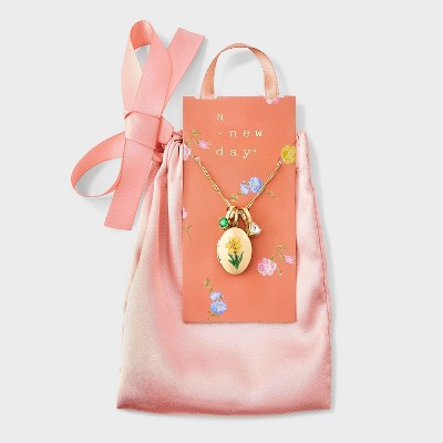 Floral Motif Locket with Charms - A New Day™