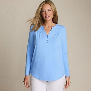 Lands' End Women's Long Sleeve Lightweight Jersey Notch Neck Tunic Top - 1 of 4