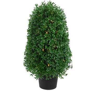 Northlight 18" Pre-Lit Artificial Boxwood Cone Topiary Tree with Round Pot, Clear Lights