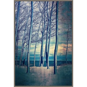 22" x 33" Winter Trees At Lake Michigan by Michelle Calkins Framed Canvas Wall Art Gray Wash - Amanti Art: Modern Decor, Vertical Orientation - 1 of 4