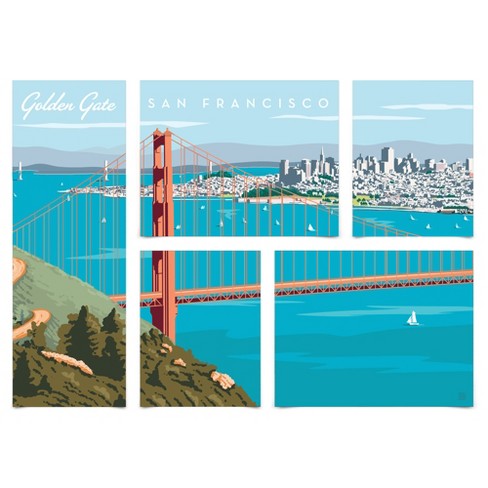 Americanflat Golden Gate Bridge San Francisco 5 Piece Grid Poster Wall Art  Room Decor Set - Modern Home Decor Wall Prints : Target