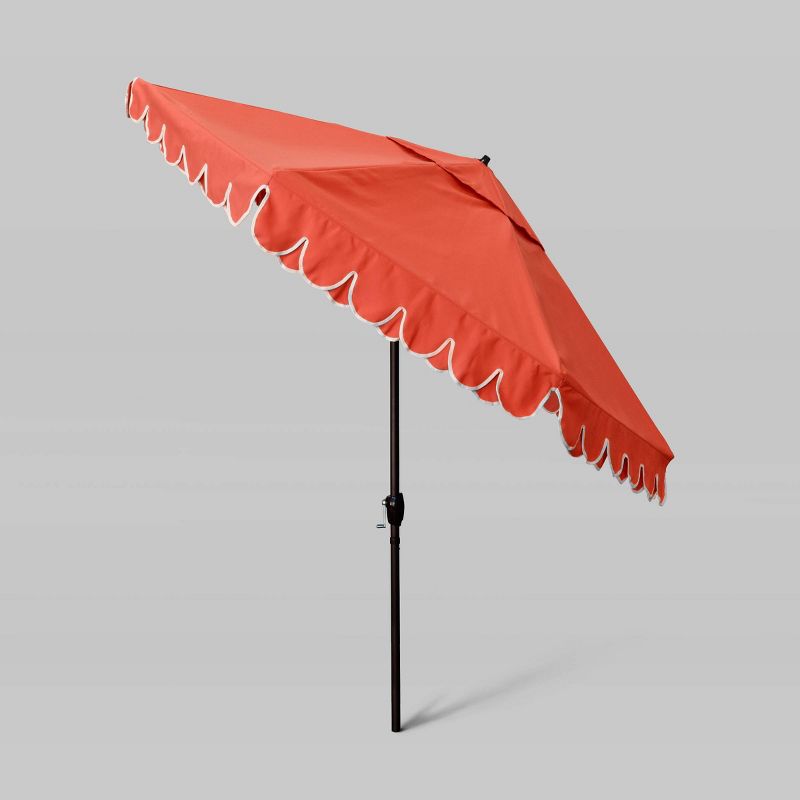 9' Sunbrella Scallop Base Market Patio Umbrella with Auto Lift - Bronze Pole - California Umbrella, 3 of 5