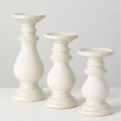 Sullivans Set of 3 Pillar Candle Holders 12"H, 9.75"H & 8"H White