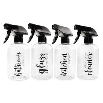 Cornucopia Brands 16oz Plastic Cleaning Spray Bottles, 4pc Set; Farmhouse Script Trigger Sprayers w/ 3 Settings