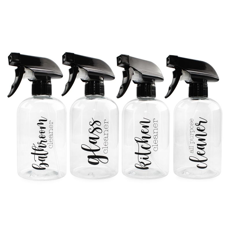 Cornucopia Brands 16oz Plastic Cleaning Spray Bottles, 4pc Set; Farmhouse Script Trigger Sprayers w/ 3 Settings, 1 of 7