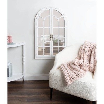Rustic White Wood Windowpane Arch Vanity Mirror