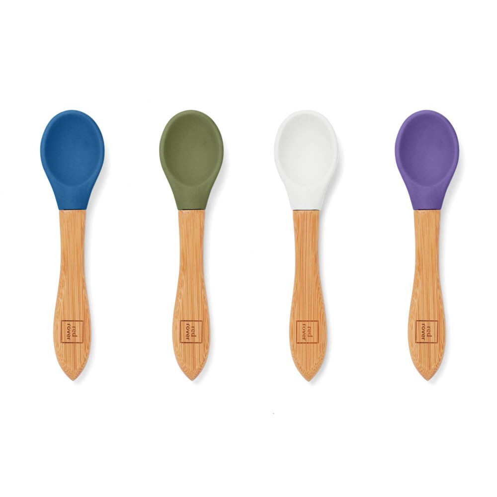 Photos - Spoon Red Rover 4pk Bamboo and Silicone Kids' : Toddler & Baby Utensils, Hand Wash, 5.5" Brown Handles, Service for 4