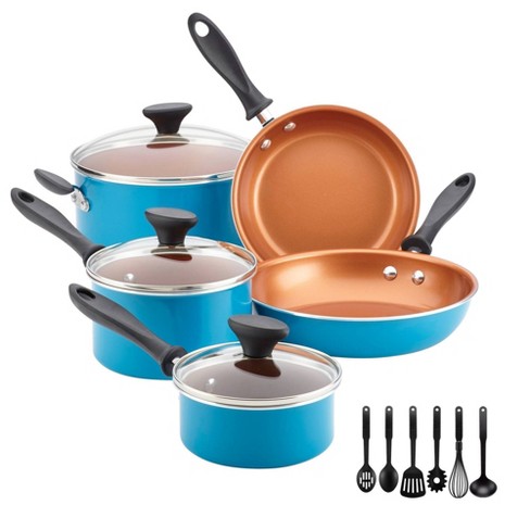 Farberware Easy Clean Steam Vent Cookware Nonstick Pots and Pans Set, 14-Piece, Copper