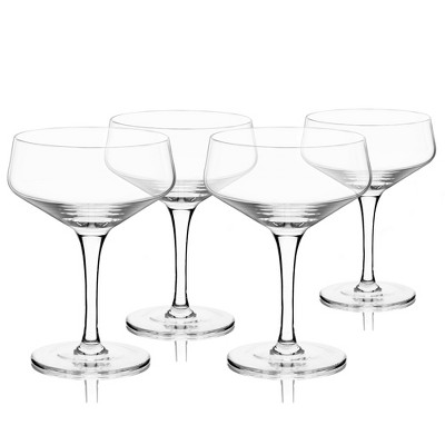 Viski Angled Stemmed Crystal Coupe Cocktail Glasses Set of 4