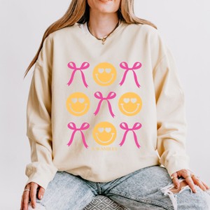 Simply Sage Market S.W.Smiley Bows and Smiley Coquette Chart Lightweight Garment Dyed Sweatshirt - 1 of 4
