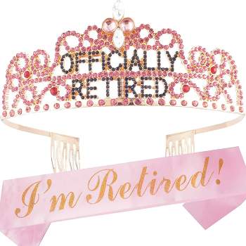 Meant2Be Officially Retired, Retirement Decoration Party Sash & Crown for Women - Gold