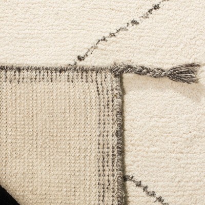 Ivory and Charcoal Square Hand-Tufted Wool Shag Rug