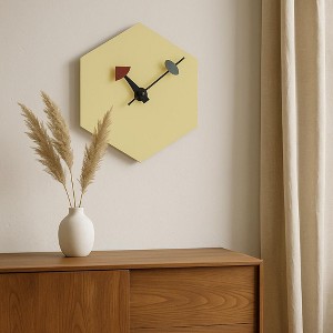 LeisureMod Manchester Modern 14" Hexagon Wall Clock with Silent Sweep, Cream - 1 of 4