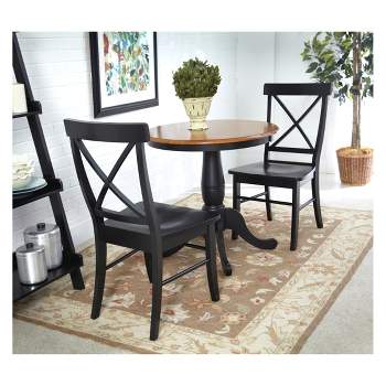 Set of 3 30" Round Dining Table with 2 Back Chairs Black/Red - International Concepts