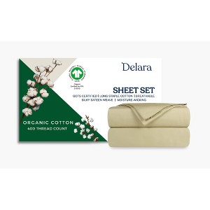 Delara GOTS Certified 100% Organic Cotton Sheet set, 400TC Long Staple, Moisture-Wicking, Smooth & Breathable Sheets, King - Sage Green - 1 of 4