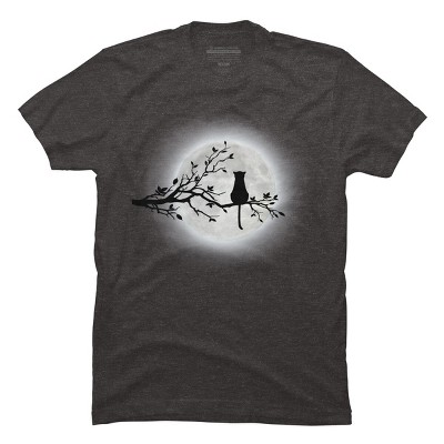 Men's Design By Humans The Cat and The Moon By Maryedenoa T-Shirt