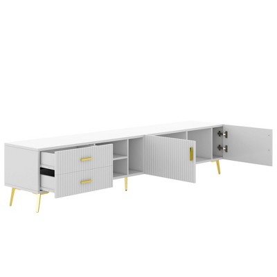 NicBex TV Stand for TVs up to 77 Inches,Modern Entertainment Center with 1 Cabinet,2 Drawers and 3 Open Shelves,White