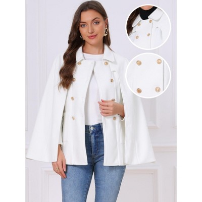 INSPIRE CHIC Women's Cape Winter Vintage Double Breasted Slit Sleeve Elegant Cloak Outwear Coats with Pockets Large White — фото 2