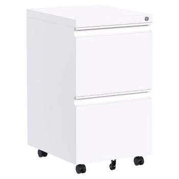 AOBABO Industries 2 Drawer Vertical Portable Lockable Metal File Cabinet Storage Cart with Wheels for Home and Office Organization, White