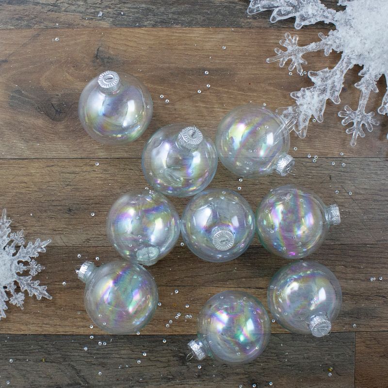 Northlight 9ct Clear and Silver Iridescent Glass Christmas Ball Ornaments 2.5" (65mm), 2 of 3