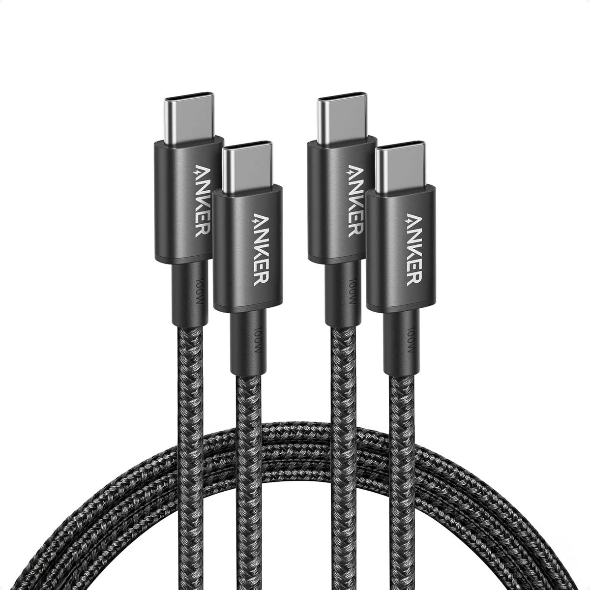 Anker USB-C to USB-C Cable (6ft, Braided, 100W) 2 Pack Black