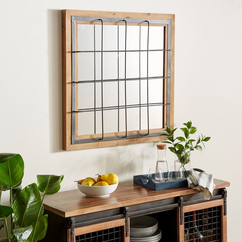Wood Wall Mirror with Grid Frame Brown - Olivia &#38; May, 2 of 7