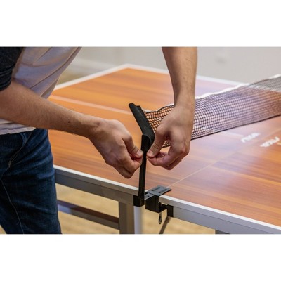 Compact Woodgrain Indoor Ping Pong Table with Folding Design and Net