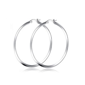 Large Plain Hoop Earrings for Women Silver Tone Stainless Steel Ginger Lyne Collection - 1 of 4