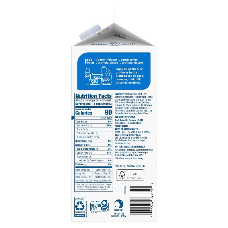 Silk Nextmilk 2% Reduced Fat Oat and Plant-Based Blend Milk - 59 fl oz, 6 of 20