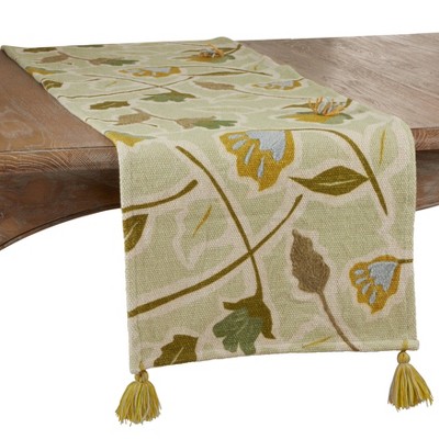 72" x 16" Cotton Embroidered Floral Table Runner Green - Saro Lifestyle